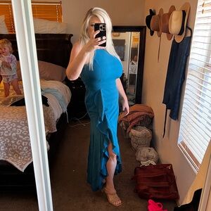 WOOSEA Women's High Neck Split Bodycon Mermaid Evening Cocktail Long Dress